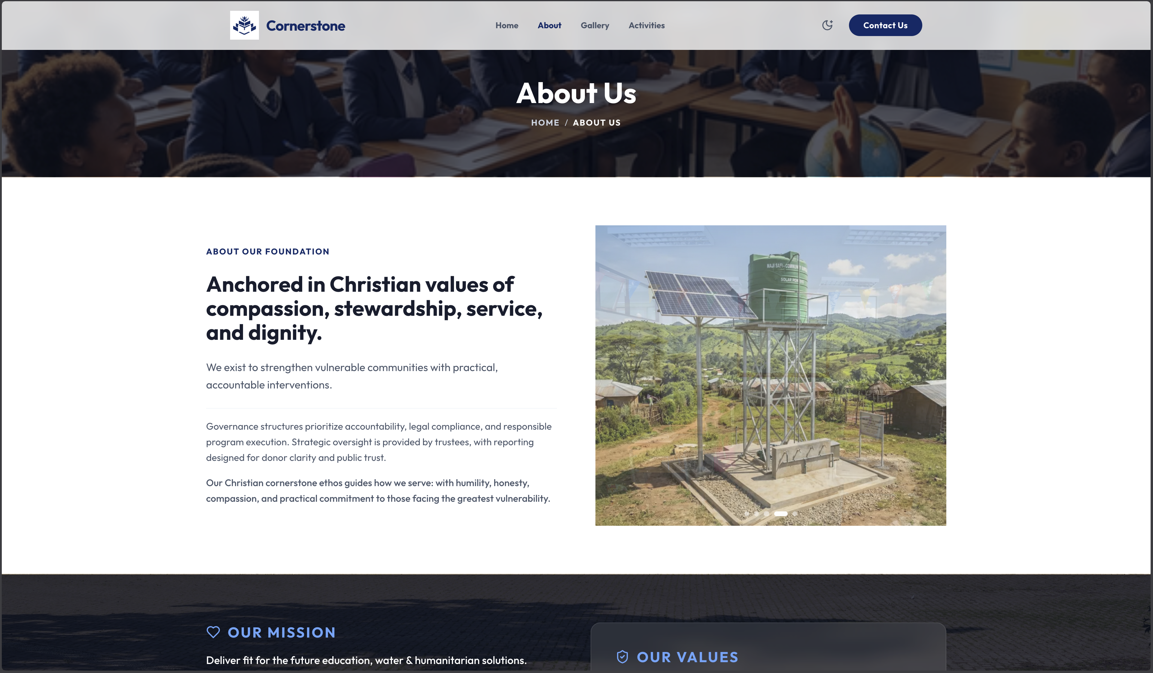 Screenshot of Cornerstone NGO Website