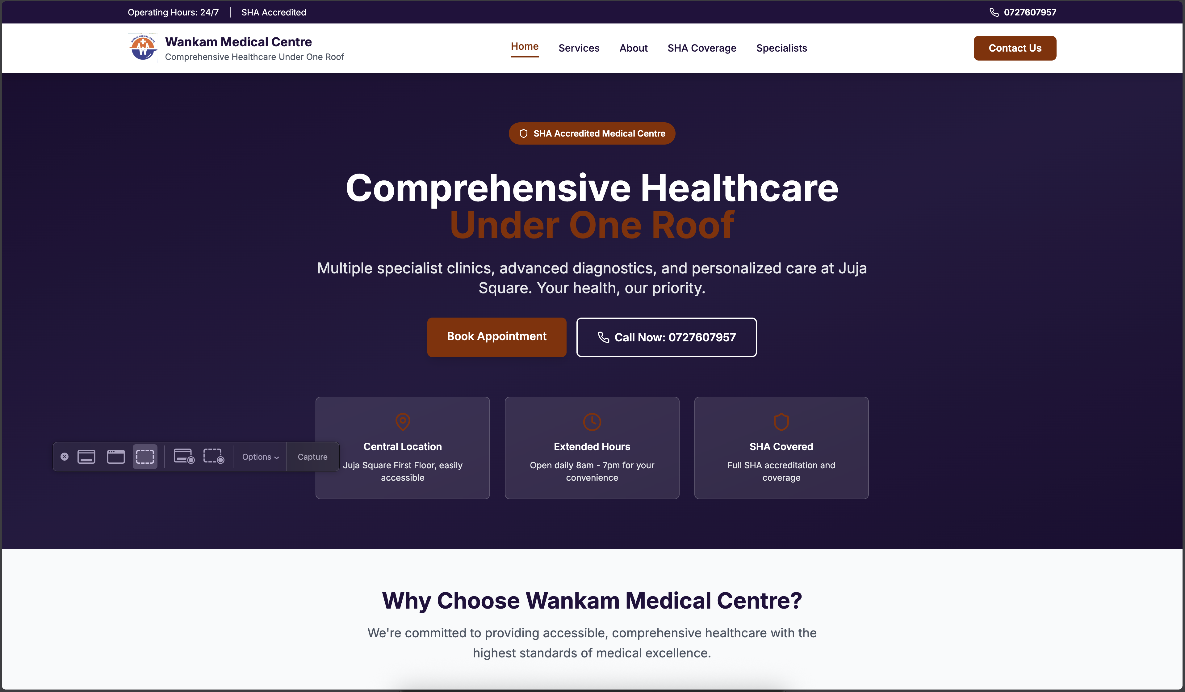 Screenshot of Wankam Hospital Website